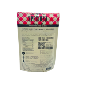 back of package of Super Speciosa Kratom Powder Cherry Balm Calm