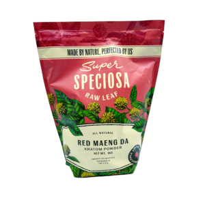 front of bag of Super Speciosa Red Maeng Da Kratom Powder