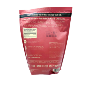 back of bag of Super Speciosa Red Maeng Da Kratom Powder