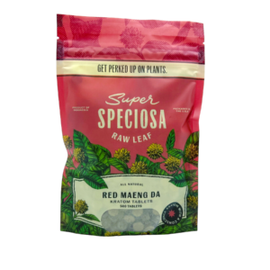 front of bag of Super Speciosa Red Maeng Da Kratom Tablets (var 1)