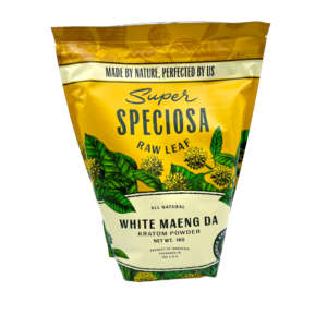 front of bag of Super Speciosa White Maeng Da Kratom Powder
