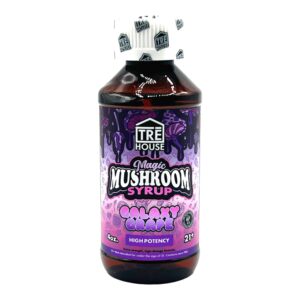 front of bottle of Tre House Magic Mushroom Syrup Galaxy Grape