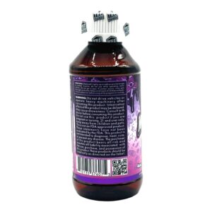 back of bottle of Tre House Magic Mushroom Syrup Galaxy Grape