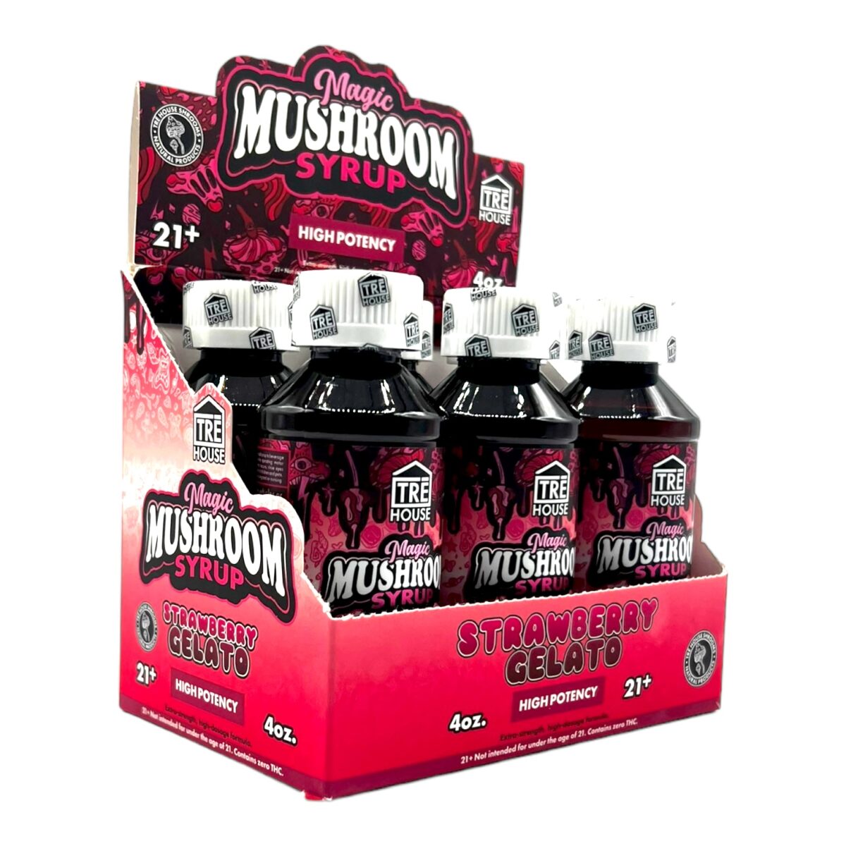 display case of Tre House Magic Mushroom Syrup Strawberry Gelato