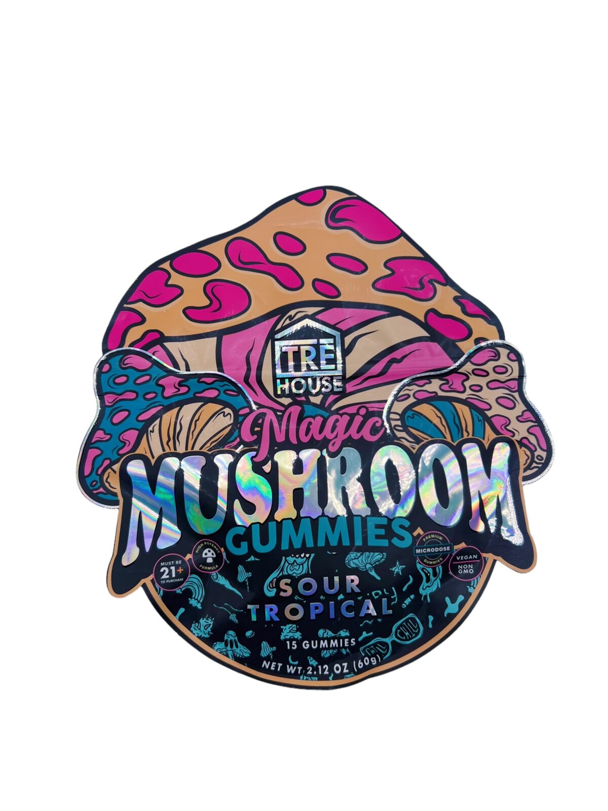 front of pack of Tre House Sour Tropical Magic Mushroom Gummies