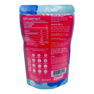 back of bag of Zuted Pomegranate Sea Moss Energy Gummies