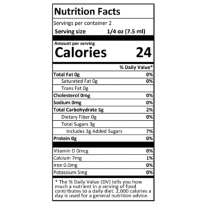 nutrition facts for Kraken Kratom 150 Nano Shots Cappuccino 150mg 15mL