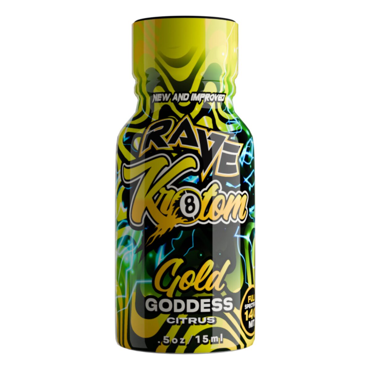 front of bottle of rave kratom gold