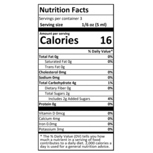 nutrition facts of Kraken Kratom Zenith Nano Shot 150mg 15mL