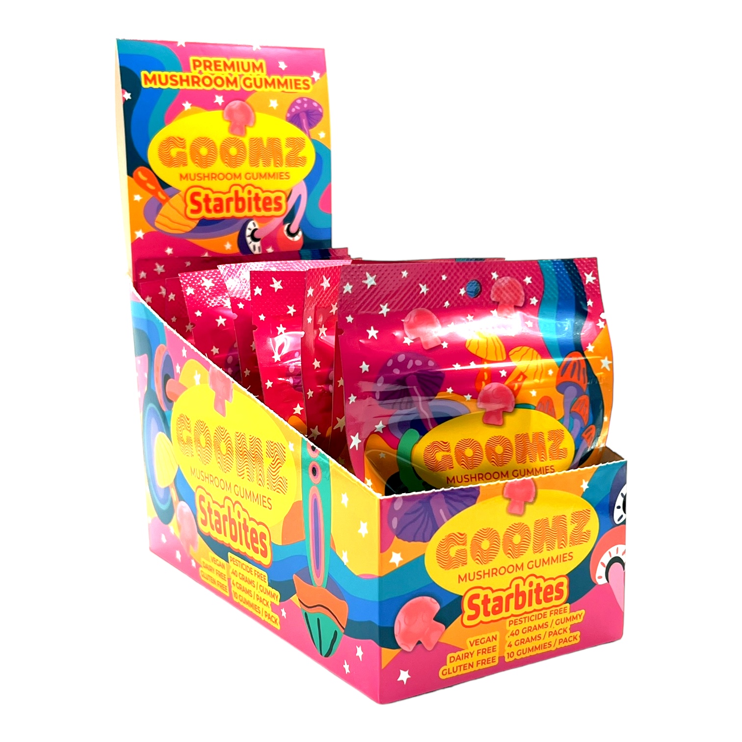 display box of Goomz Mushroom Gummies Starbites