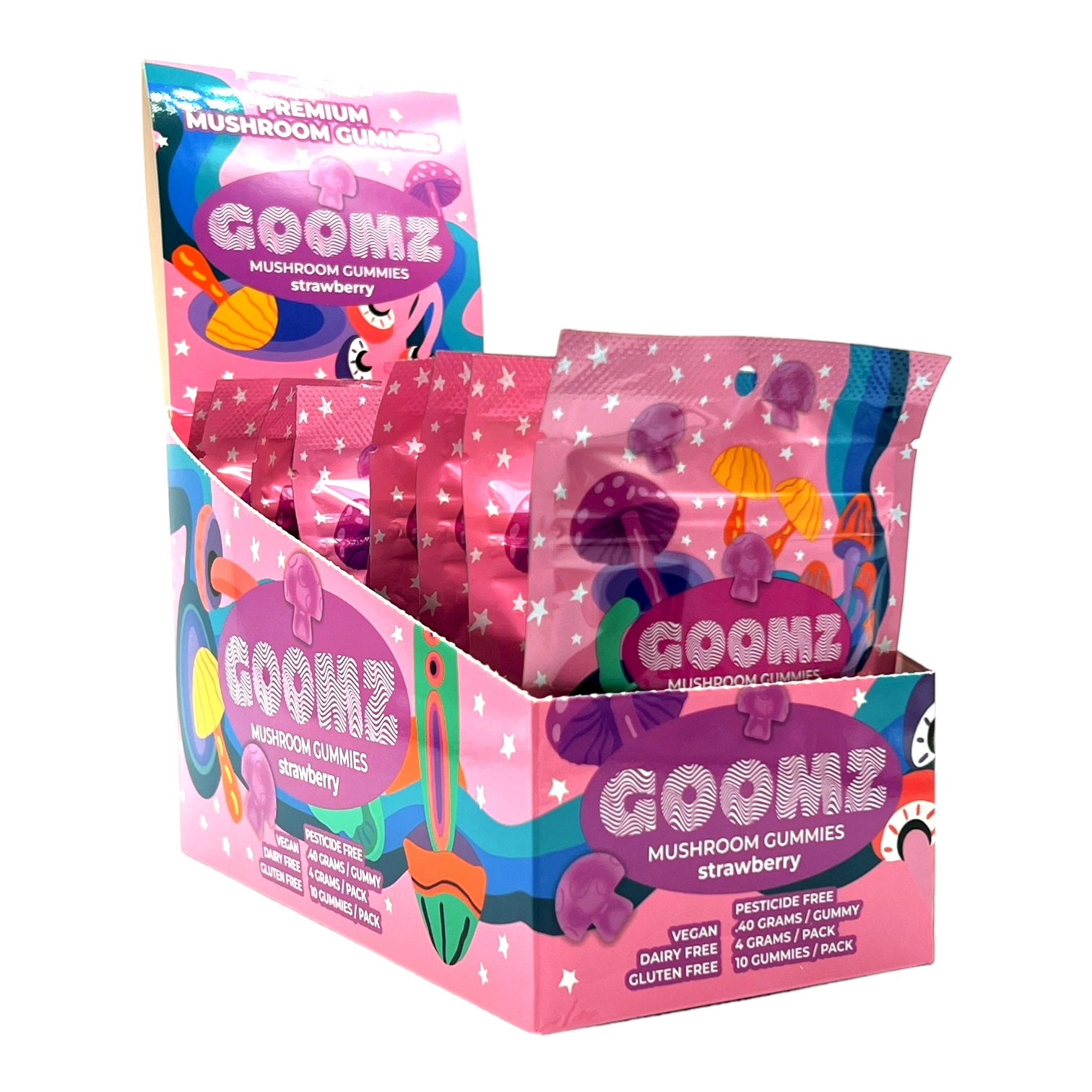 display box of Goomz Mushroom Gummies Strawberry