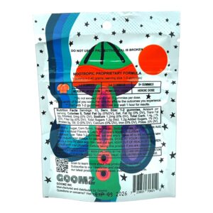 back of bag of Goomz Mushroom Gummies White Peach