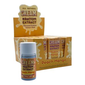 display box of bottle of Cream Kratom Peach Mango Shot 150mg 30mL