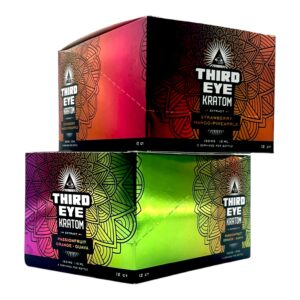 two display boxes of Third Eye Kratom Extract Shot Passionfruit Orange Guava 150mg 15mL