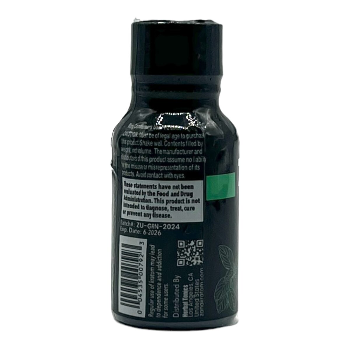 back of bottle of ZANA Ultra Green Vein Shot 15mL