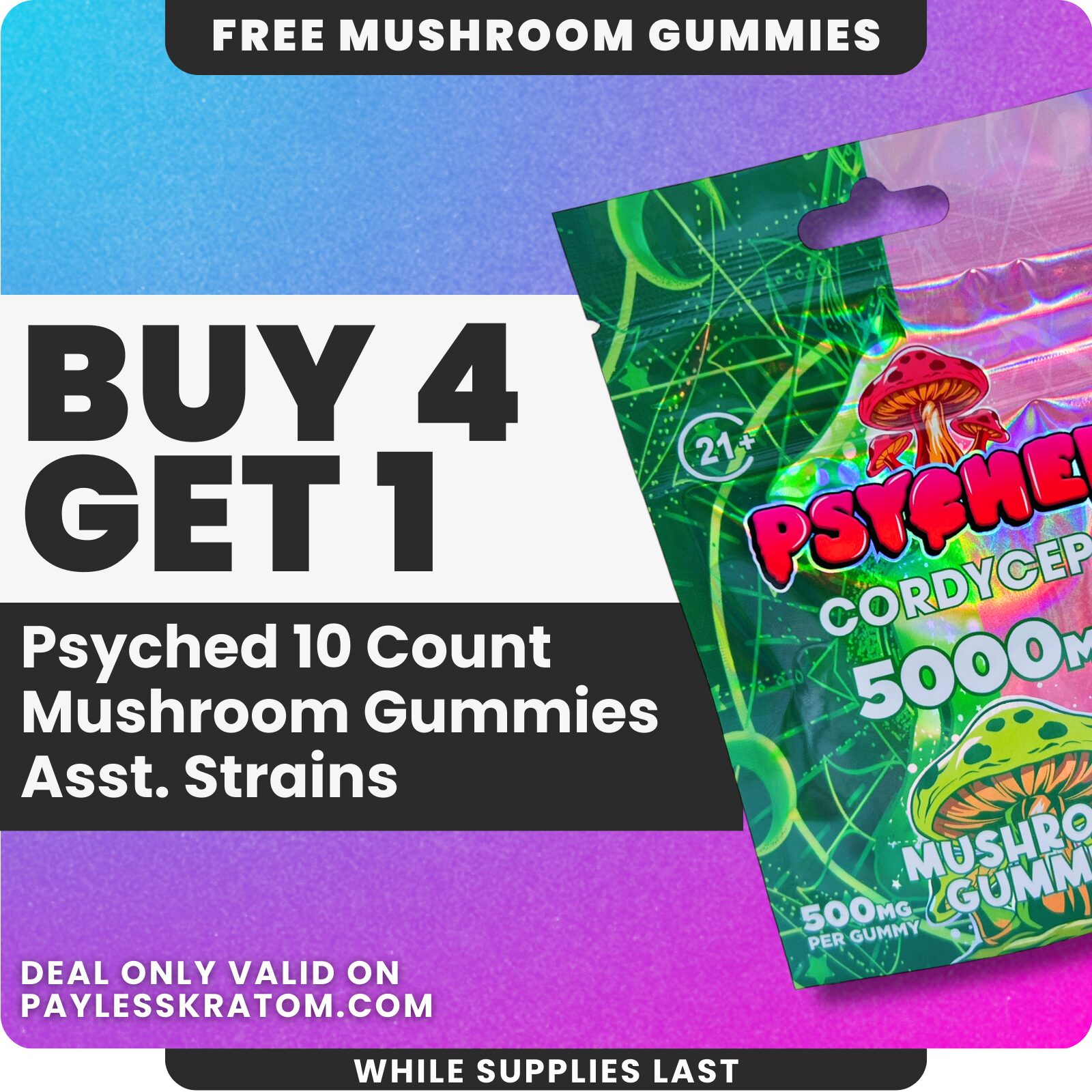 Psyched Lions Mane Mushroom Gummies (DEAL Buy 4 Get 1)