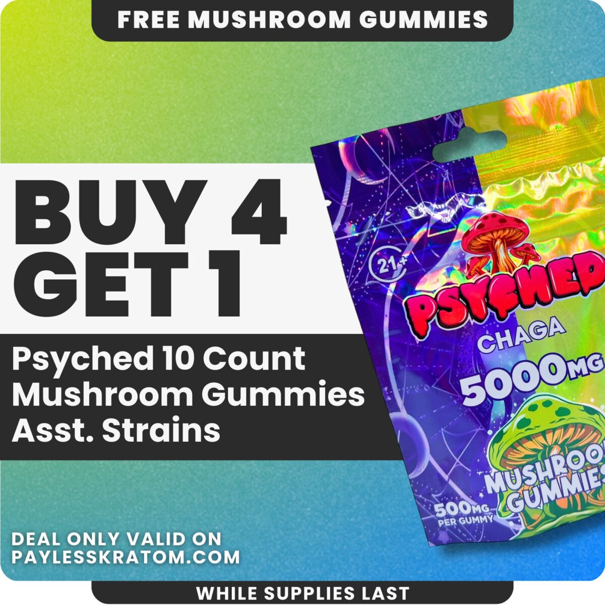 Psyched Lions Mane Mushroom Gummies (DEAL Buy 4 Get 1)
