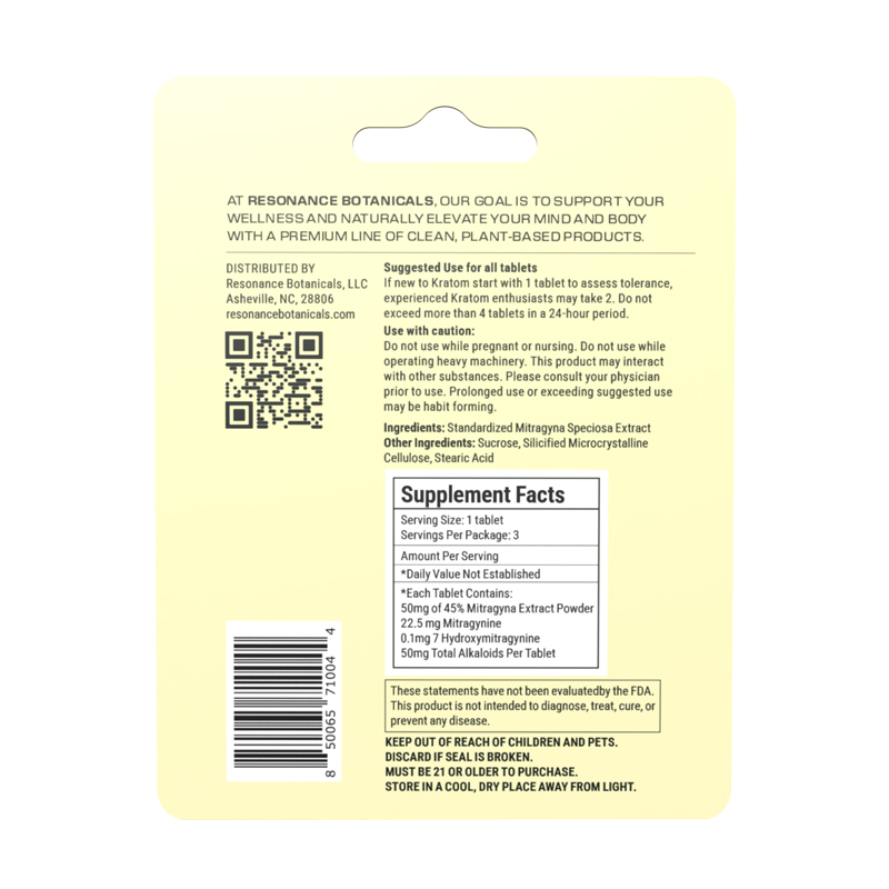 Introducing Balance, a meticulously crafted 45% Mitragynine extract designed to provide a harmonious blend of mild euphoria, relaxation, and calming effects. Perfect for those seeking a gentle yet effective way to unwind, Balance harnesses the natural power of kratom to give you a full spectrum of effects. Whether you are new to kratom or an experienced enthusiast, our 45% MIT extract is a perfect middle-of-the-road example of what kratom extract can do. If new to kratom, start with 1 chewable tablet, experienced kratom enthusiasts may take 2.