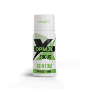 single bottle of OPMX Kratom Focus Kratom Shot 140mg MIT 10mL