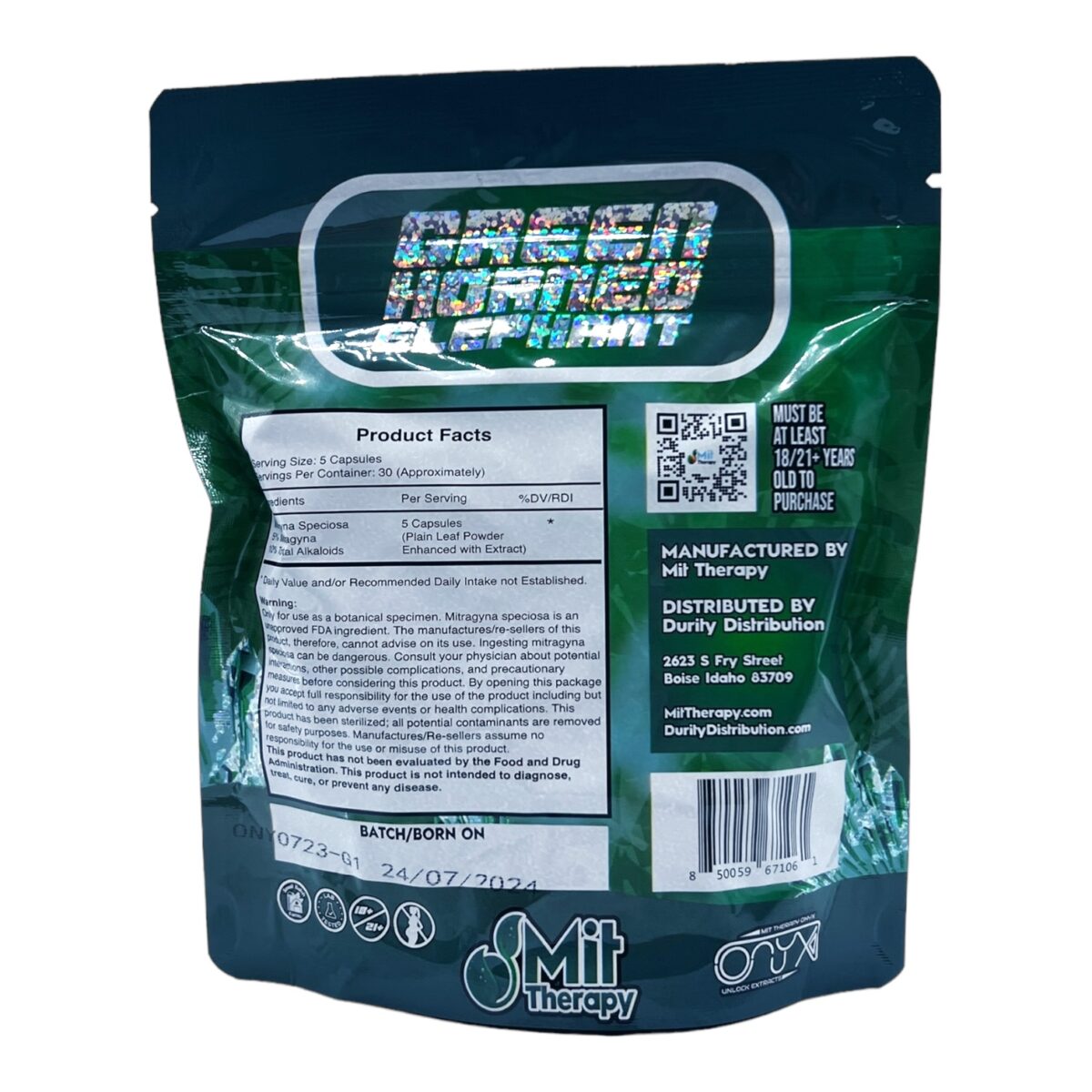 MIT Therapy Onyx Green Horned Elephant Kratom Capsules