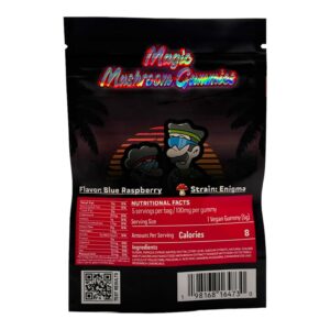 back of bag of Magic Mushroom Gummies Blue Enigma Gummies
