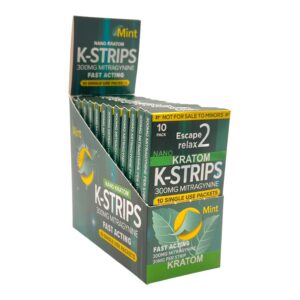 display box of Escape 2 Relax Nano Kratom K-Strips 30 MG