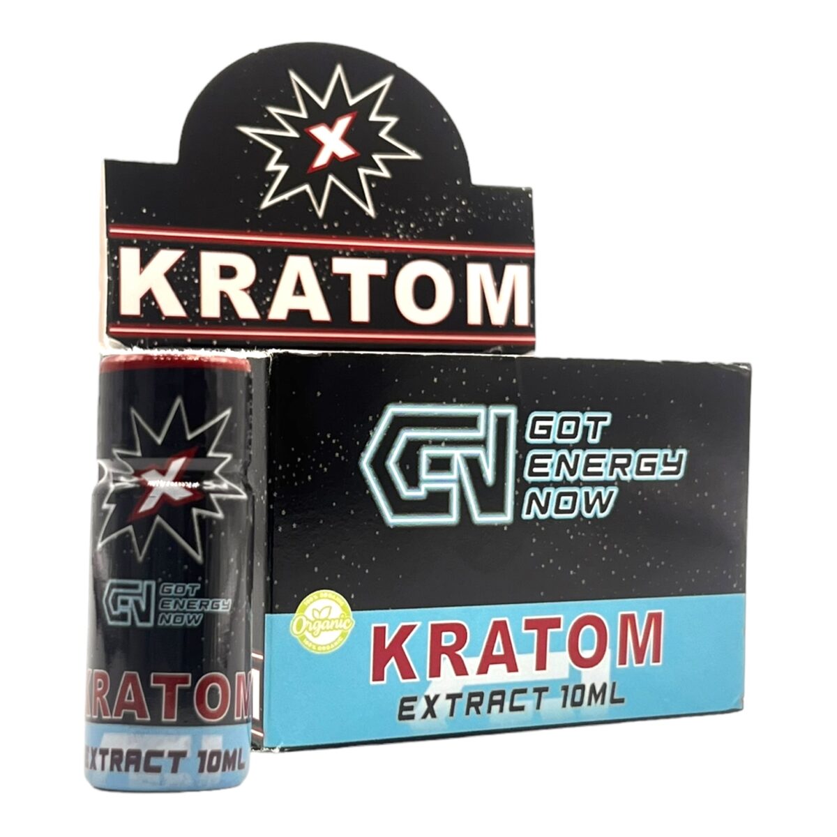 bottle and box of G-E-N Alpha Kratom Extract Shot 180mg MIT 10mL (var 1)