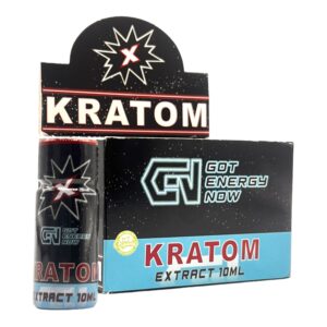 bottle and box of G-E-N Alpha Kratom Extract Shot 180mg MIT 10mL (var 1)