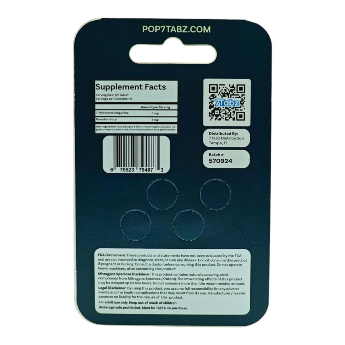 back of single card of 7Tabz 7-OH Pseudo Tablets - 4 Count