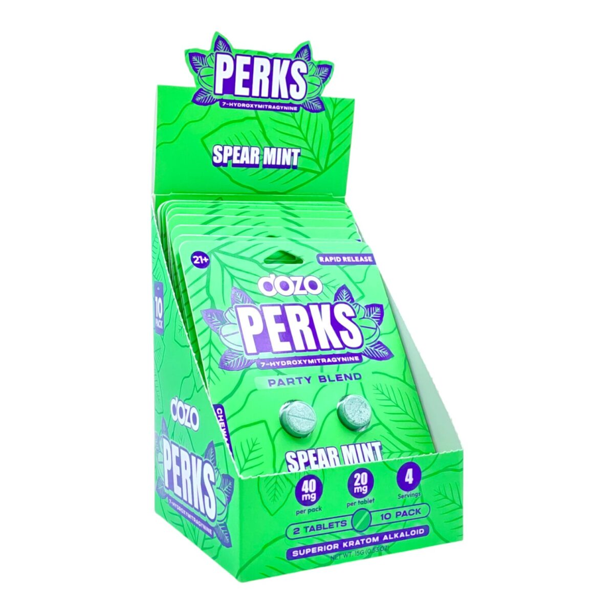 display box of Dozo PERKS 7-OH Tablets 20mg - Raw Gold, 2 Count