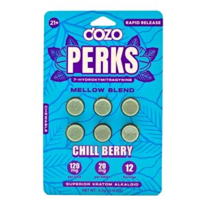 single card of Dozo PERKS 7-OH Tablets 20mg - Raw Gold, 6 Count (front)
