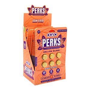 Display case of Dozo PERKS 7-OH Tablets 20mg - Raw Gold, 6 Count (side) (var 2)