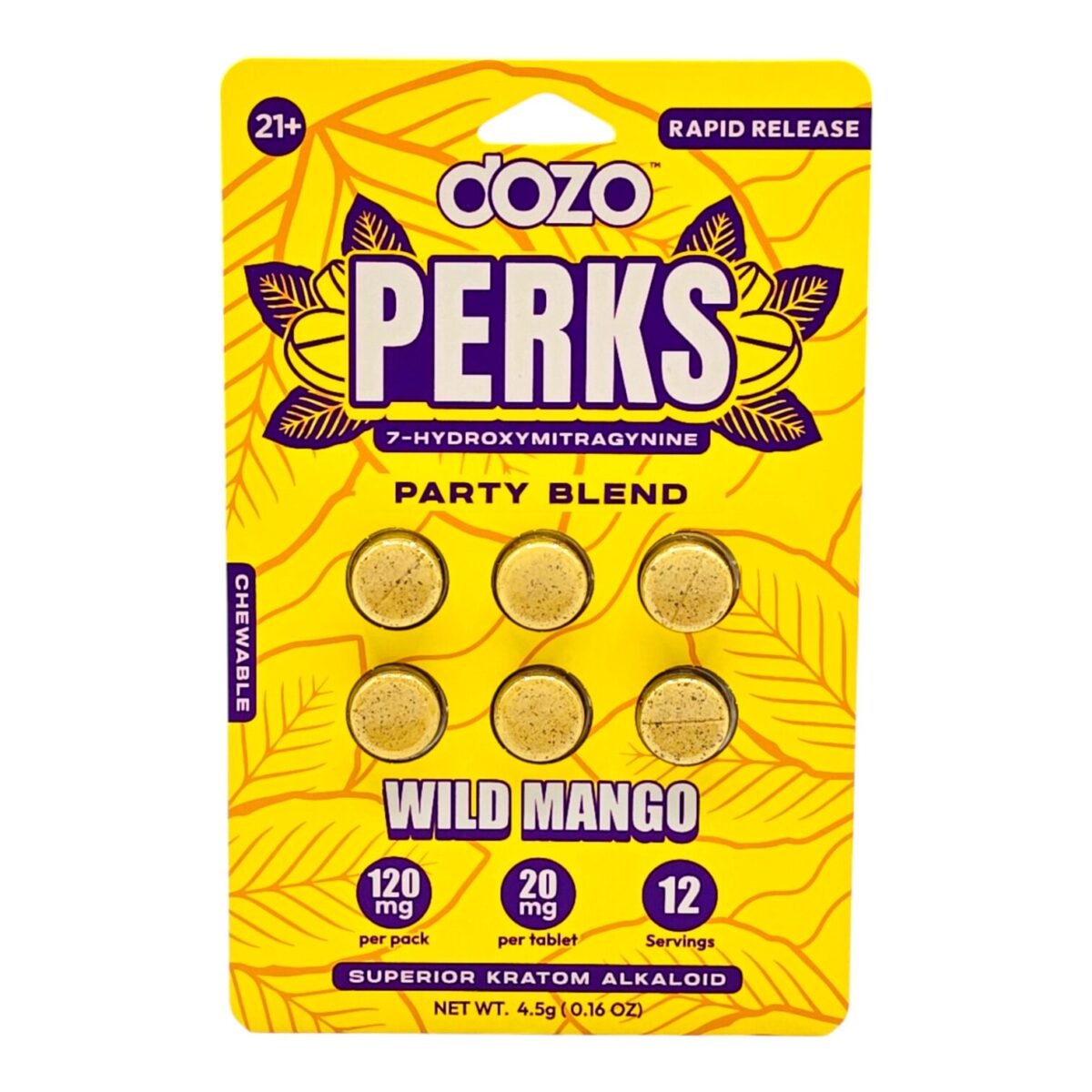 single care of Dozo PERKS 7-OH Tablets 20mg - Raw Gold, 6 Count (front) (var 2)