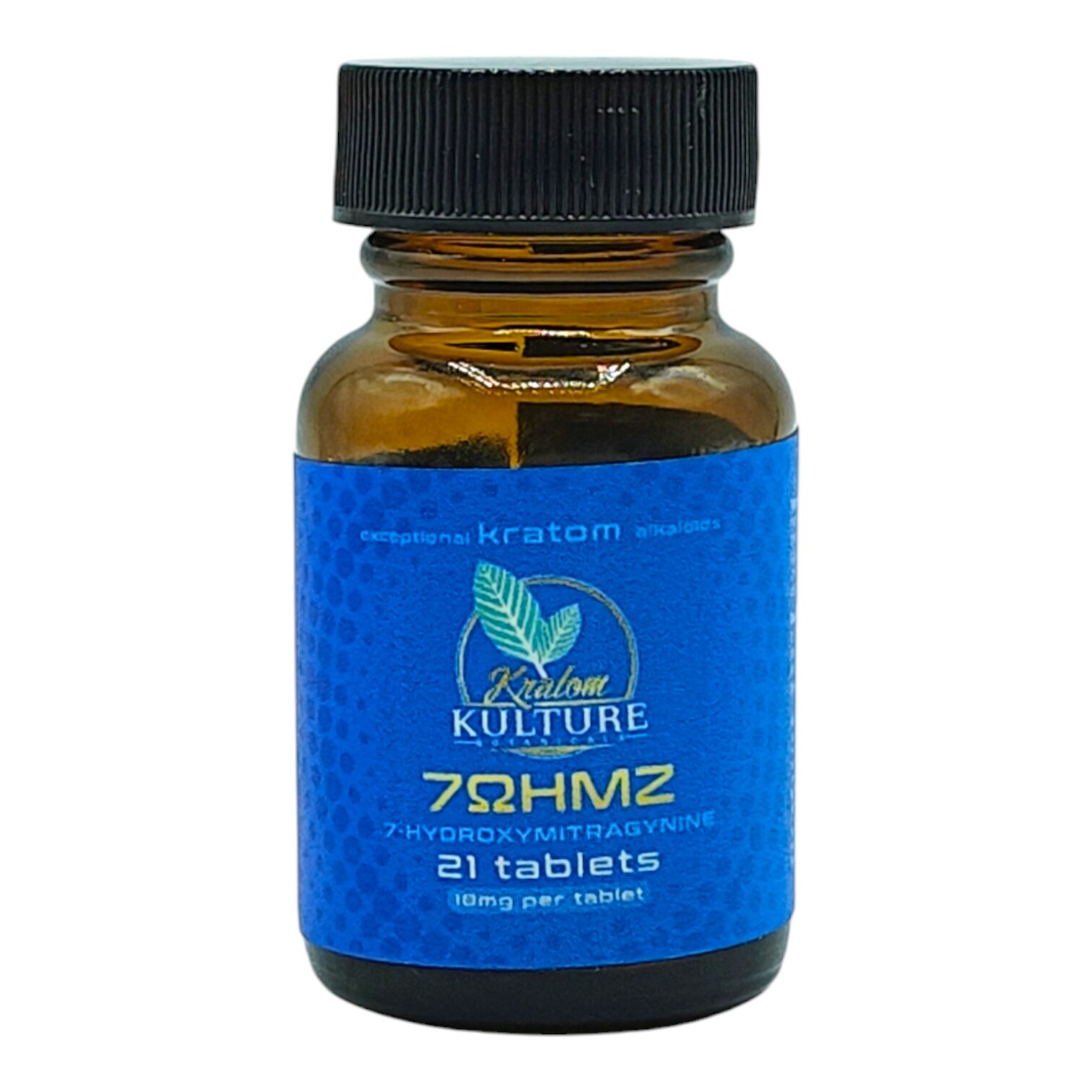 Single bottle of Kratom Kulture 7OHMZ Tablets 18mg - 21 Count (front)