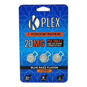 single card of K Plex 7-OH Tablet Blue Razz Flavor 20mg - 6 Count (front)