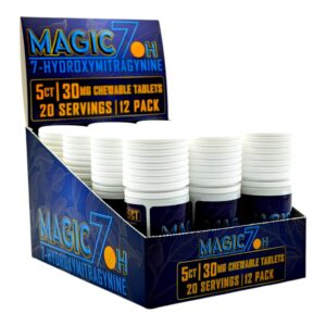 display box of bottles of single bottle of Magic 7OH Tablets 30MG - 5 Count