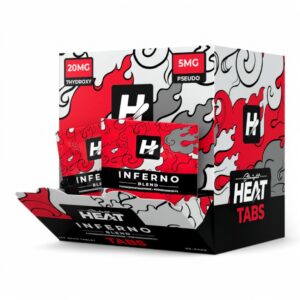 Image of the "Straight Heat Inferno 1CT" product box by Payless Kratom. The packaging features a dark background accented with bold red, orange, and yellow elements that evoke a flame motif. The product name is prominently displayed in striking typography, suggesting an intense, high-energy product.