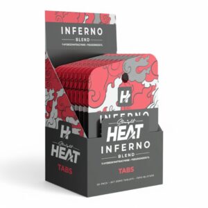 Image of the Straight Heat Inferno 3CT product box featuring bold, fiery graphics and text detailing the product name and branding, designed for a kratom product.