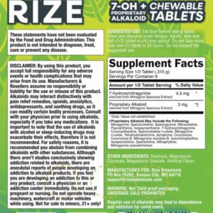 nutrition facts of Rize 7-OH Pseudo Alkaloid Chewable Tablets 45mg - 3 Count