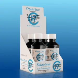 Display box of Hydro7even 7 -OH Kratom Extract Flavored Syrup 60mg - blue cotton candy