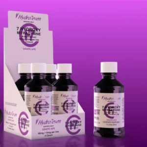 Display box of Hydro7even 7 -OH Kratom Extract Flavored Syrup 60mg - grape ape