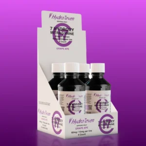 Display box of Hydro7even 7 -OH Kratom Extract Flavored Syrup 60mg - grape ape (var 1)