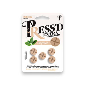 single card of Press'D Kratom 7-OH Extra Strength Tablets Flavored 40mg