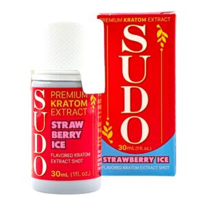 single bottle and box of SUDO Premium Kratom Shot 30mL - strawberry ice