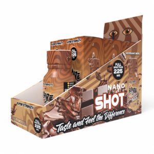 display box of Rave Kratom Delights, 225mit Flavored Shot 30mL - Cafe Mocha (Side 2)