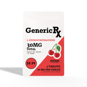 front of package of Generic RX 7-OH Cherry 30mg 3ct