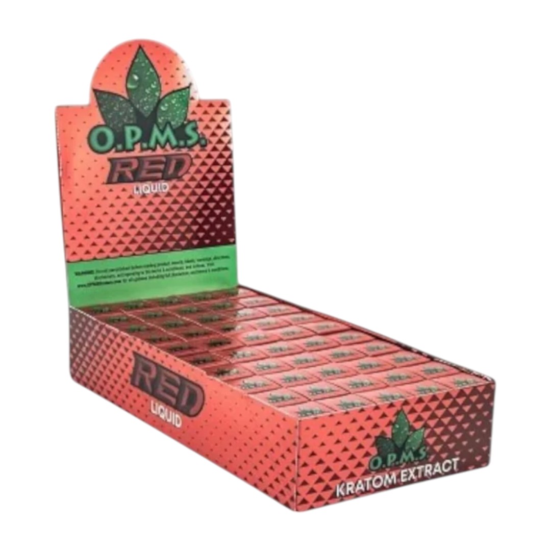 display box of OPMS Kratom Extract Red Liquid Shot 8mL (var 1)