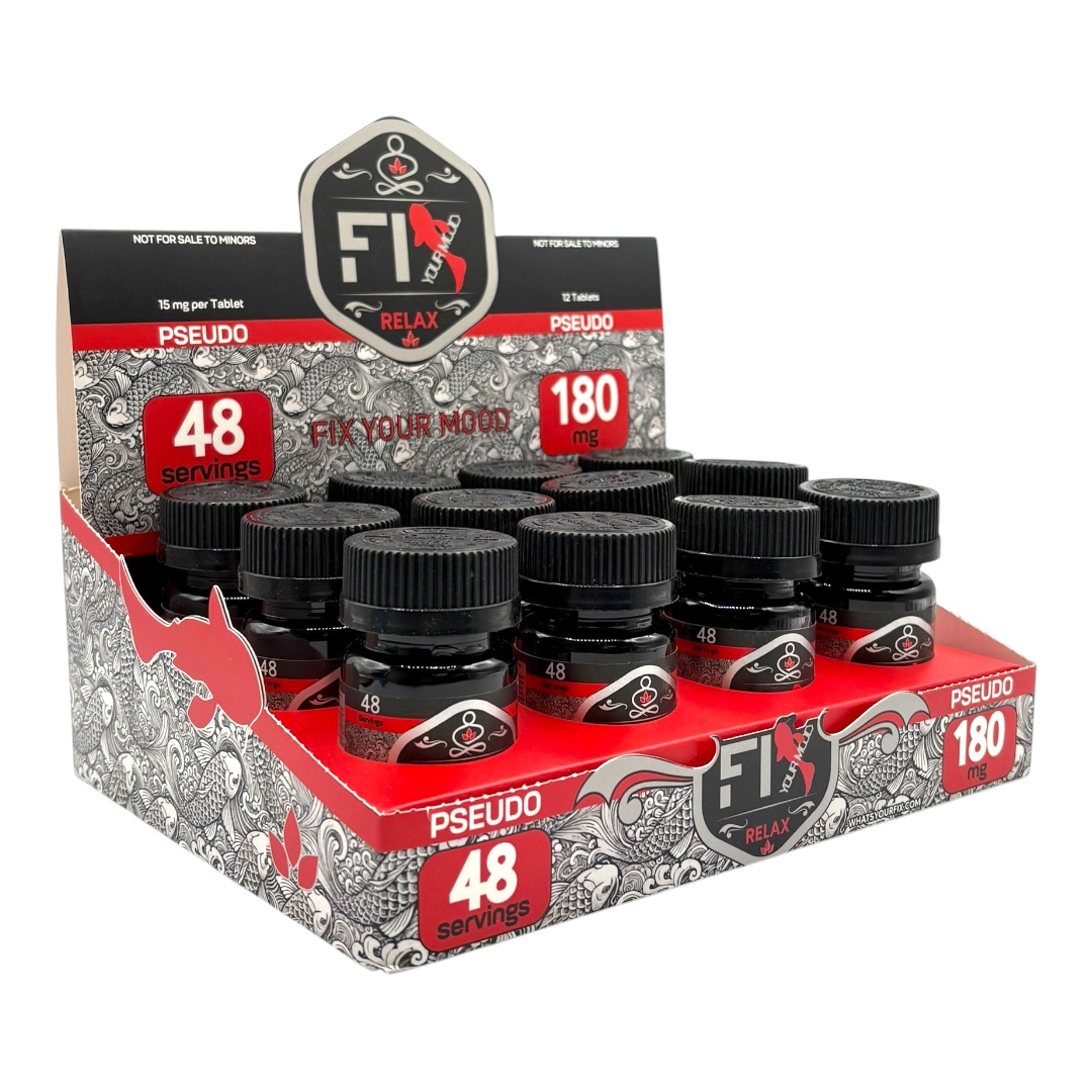 Fix Your Mood - Display Case of psuedo 180mg tablet containers