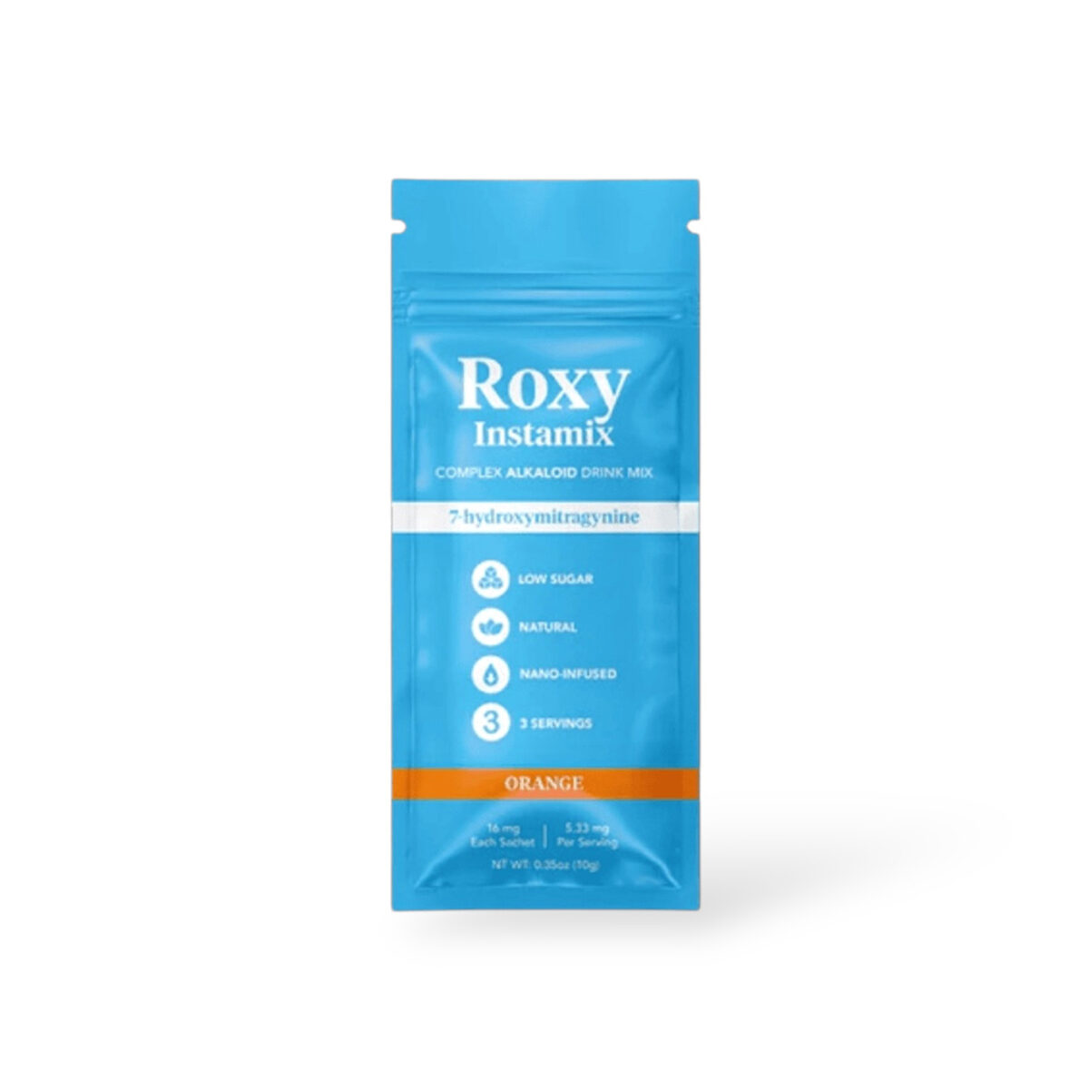 front of packet of Roxy Complex Alkaloid 7OH Drink Mix (orange)