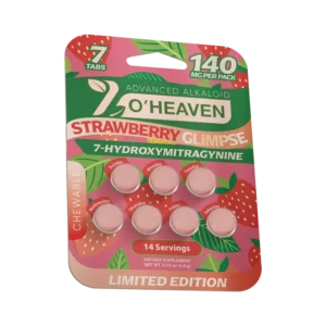 side of package of 7 O'Heaven 7-OH Strawberry Glimpse Flavored Tablets 20mg - 7 Count